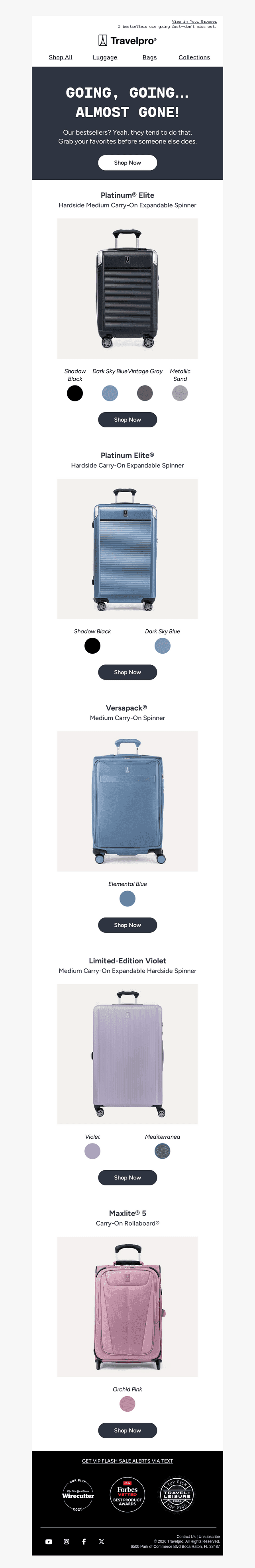 Travelpro Products email from Tue, Mar 31, 2026
