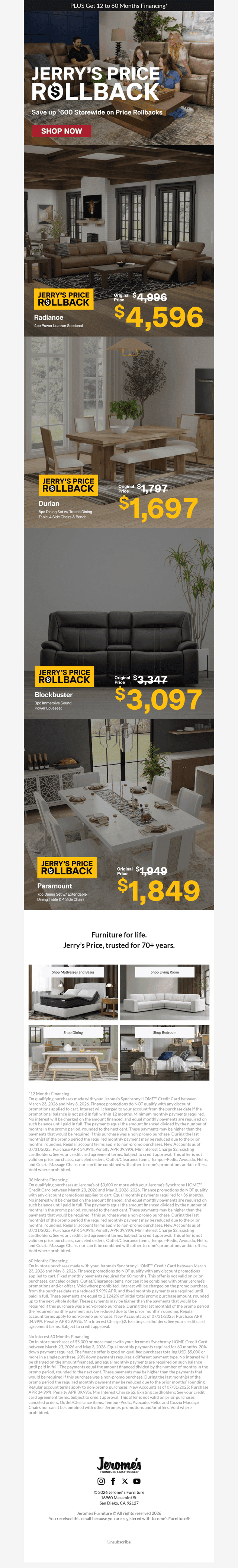 Jerry’s Price Rollback — Save Up to $600 Storewide