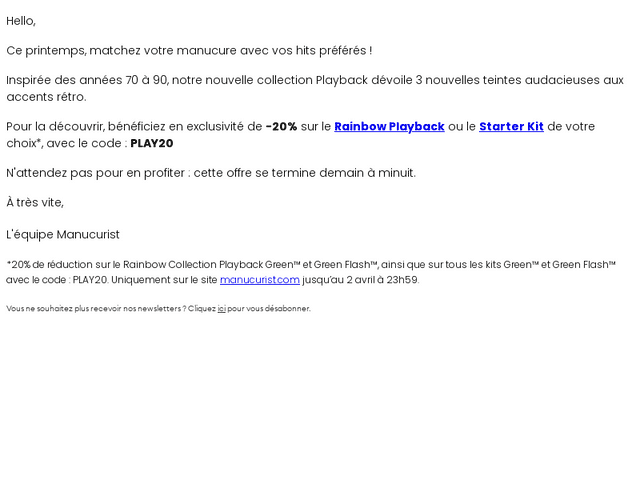 -20% pour découvrir la collection Playback