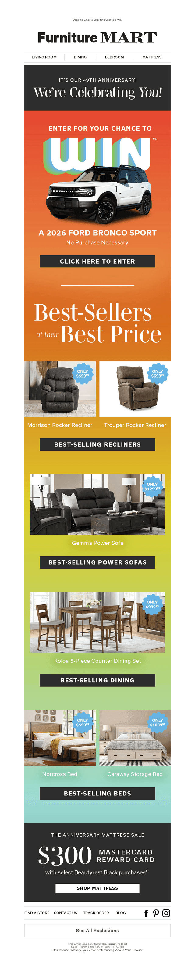 The Furniture Mart email from Wed, Apr 1, 2026