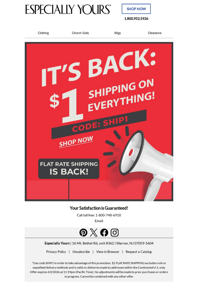 Hurry! $1 Shipping Ends Tonight