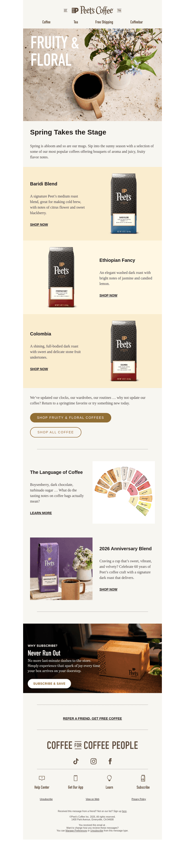 Peet's Coffee email from Thu, Apr 2, 2026