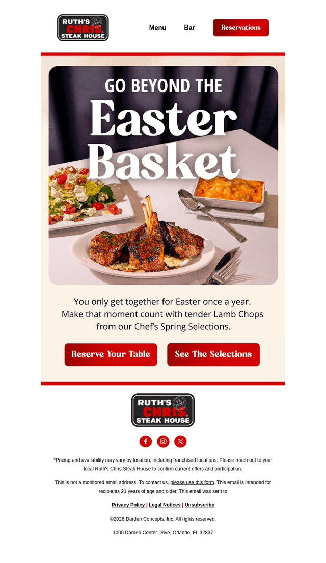 Ruth's Chris email from Thu, Apr 2, 2026