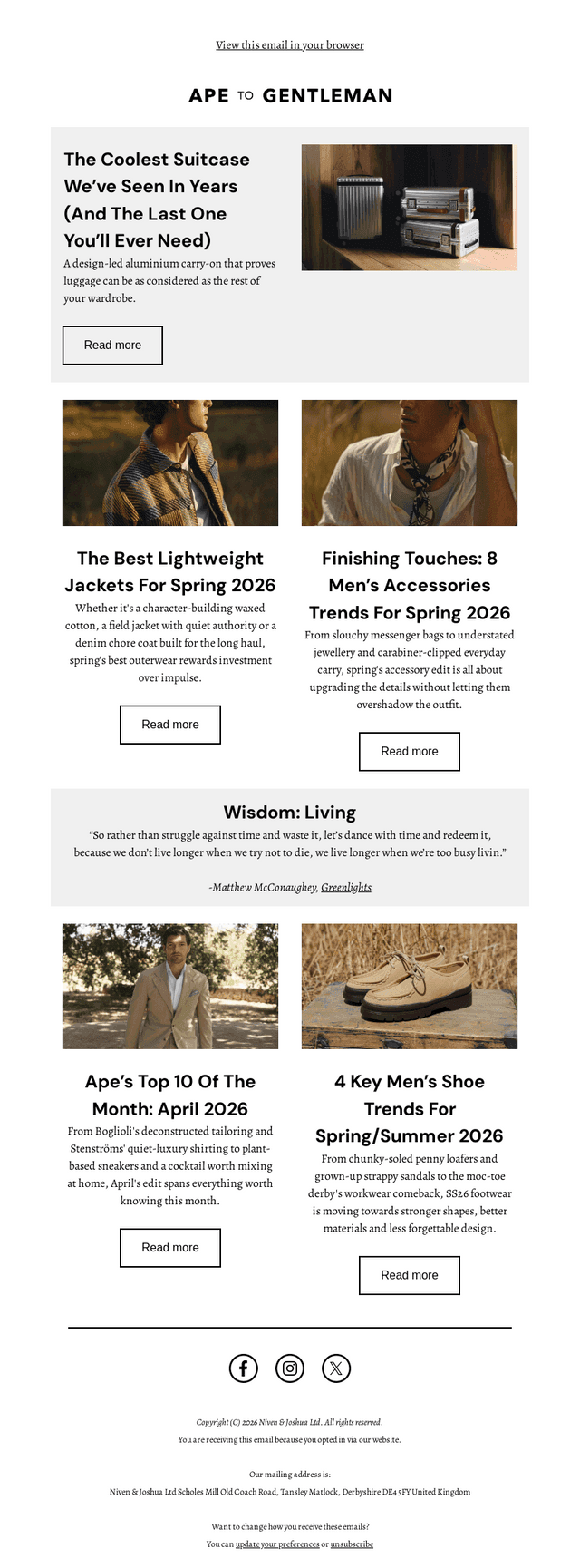 Ape to Gentleman email from Fri, Apr 3, 2026