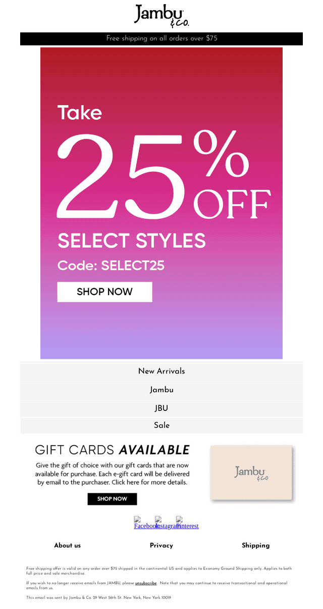 Select Styles, 25% OFF