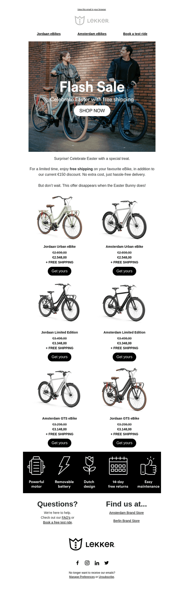 Lekker Bikes email from Fri, Apr 3, 2026