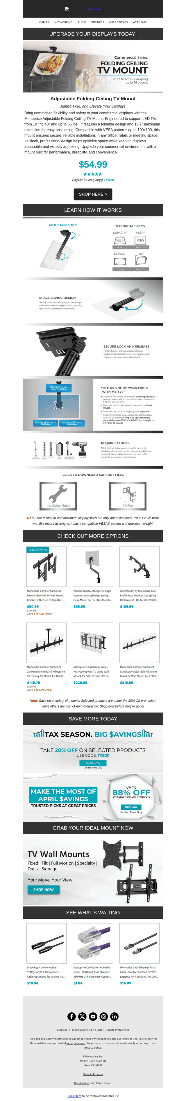 ✨20% OFF: Adjustable Folding Ceiling TV Mount – Limited Time!