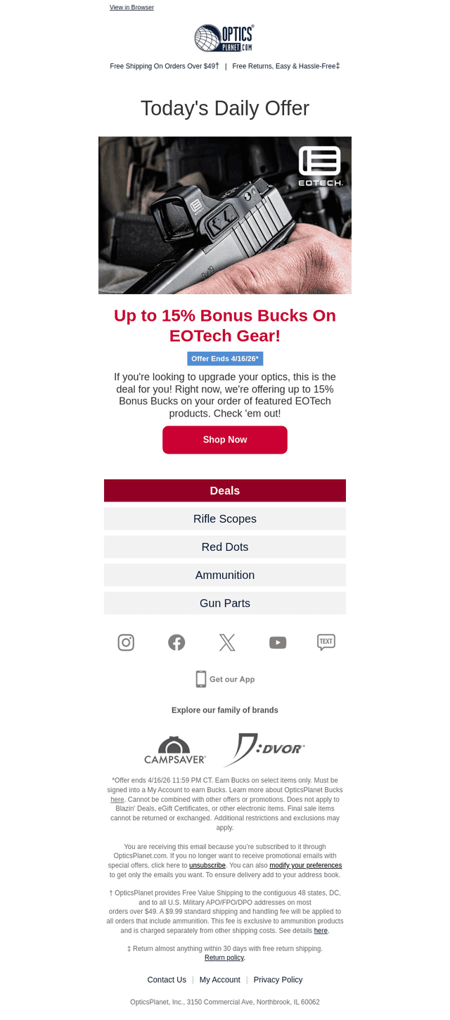 Up to 15% Bonus Bucks on EOTech!