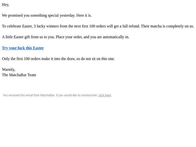 MatchaBar email from Sat, Apr 4, 2026
