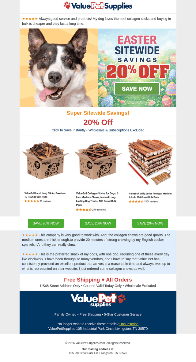 ValuePetSupplies email from Sun, Apr 5, 2026