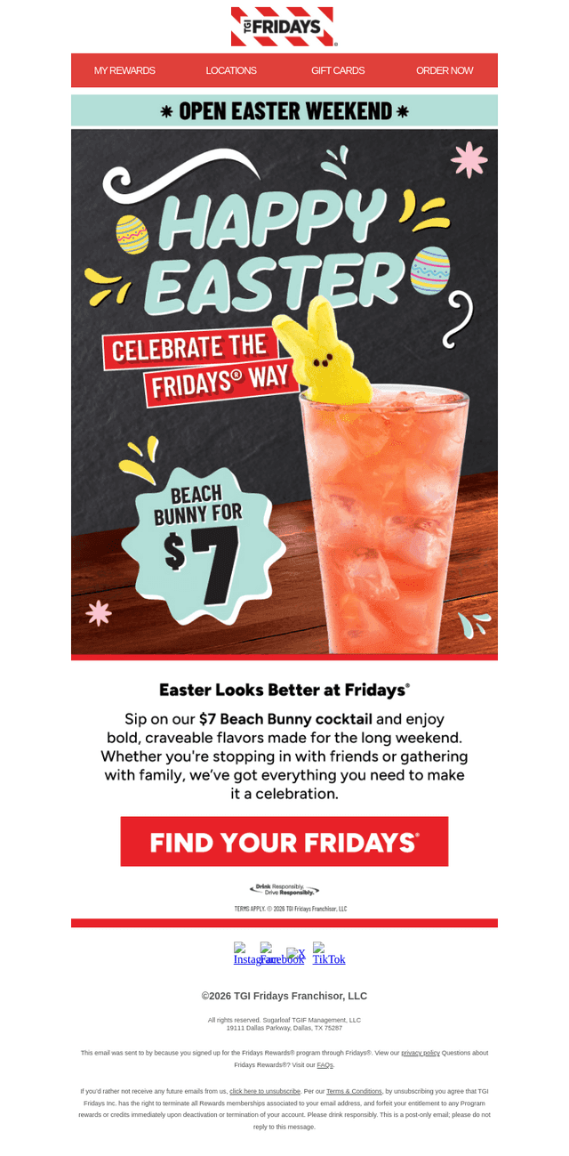 TGI Fridays email from Sun, Apr 5, 2026