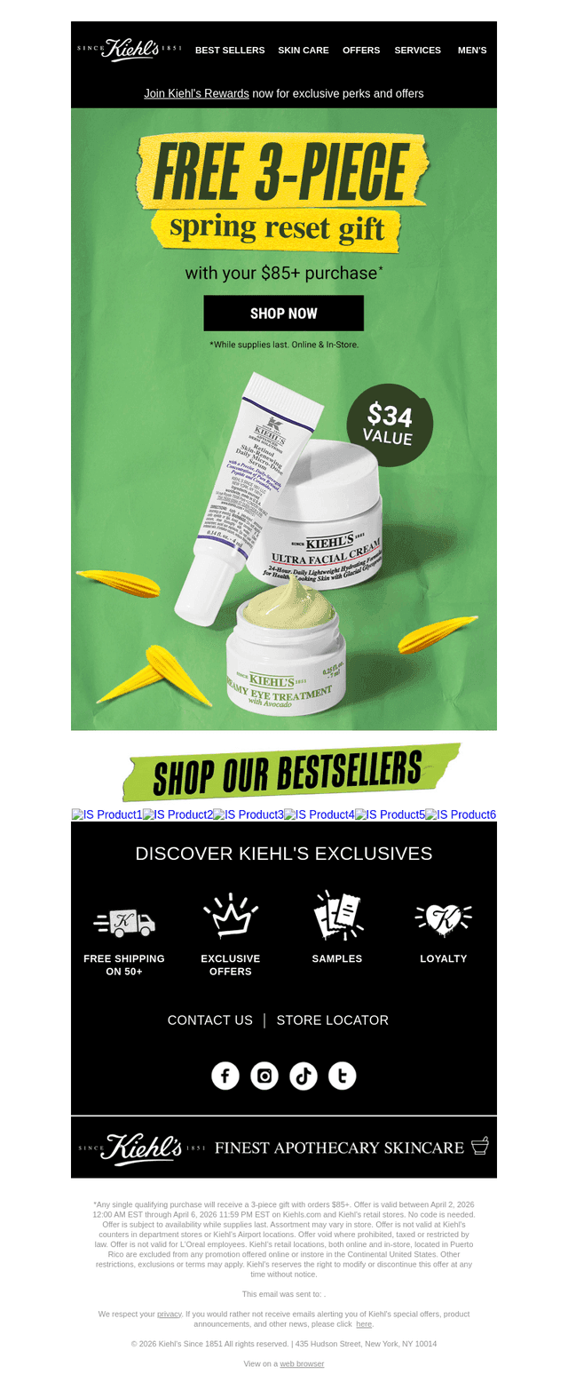 Kiehl's email from Sun, Apr 5, 2026