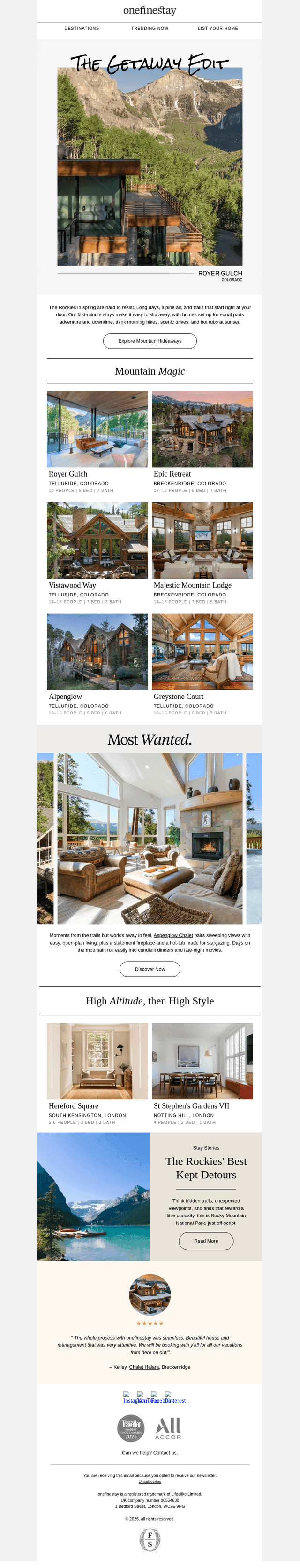 onefinestay email from Sun, Apr 5, 2026
