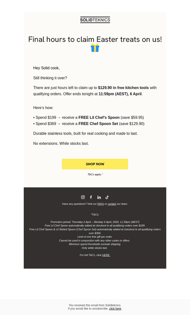 SOLIDteknics email from Mon, Apr 6, 2026