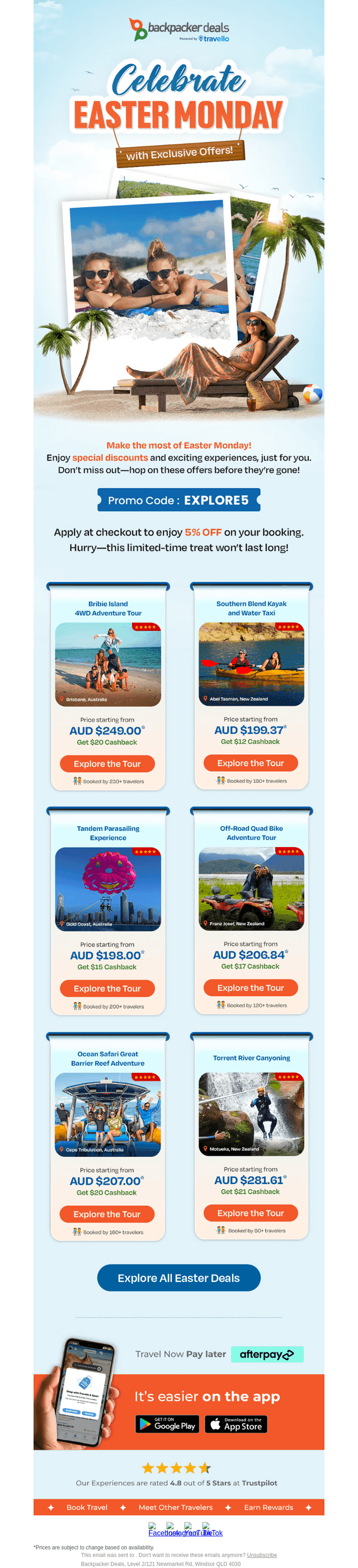Backpacker Deals email from Mon, Apr 6, 2026