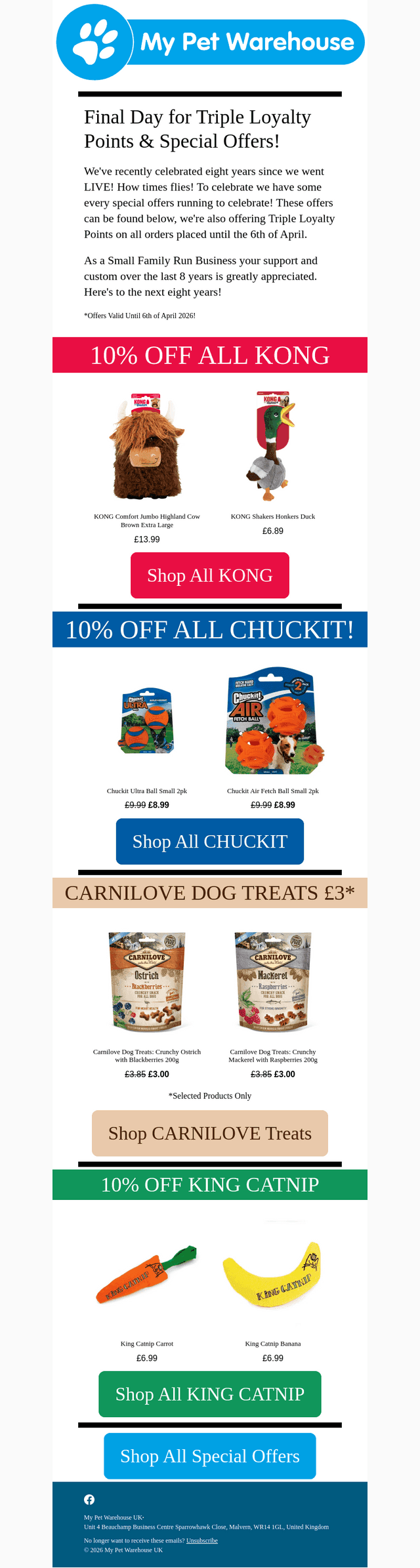 My Pet Warehouse UK email from Mon, Apr 6, 2026
