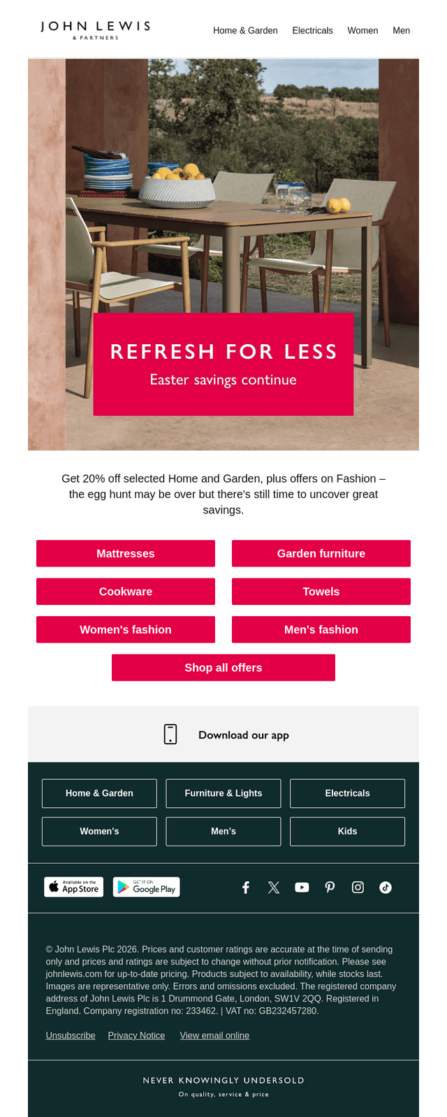 John Lewis email from Mon, Apr 6, 2026