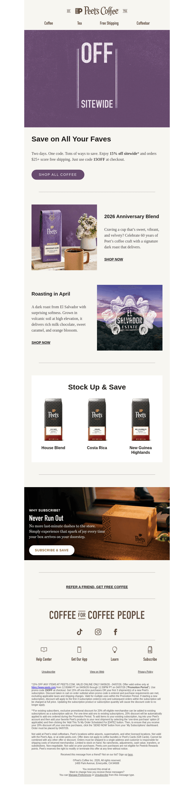 15% off everything (and free shipping!) 🎉