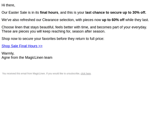 MagicLinen email from Mon, Apr 6, 2026