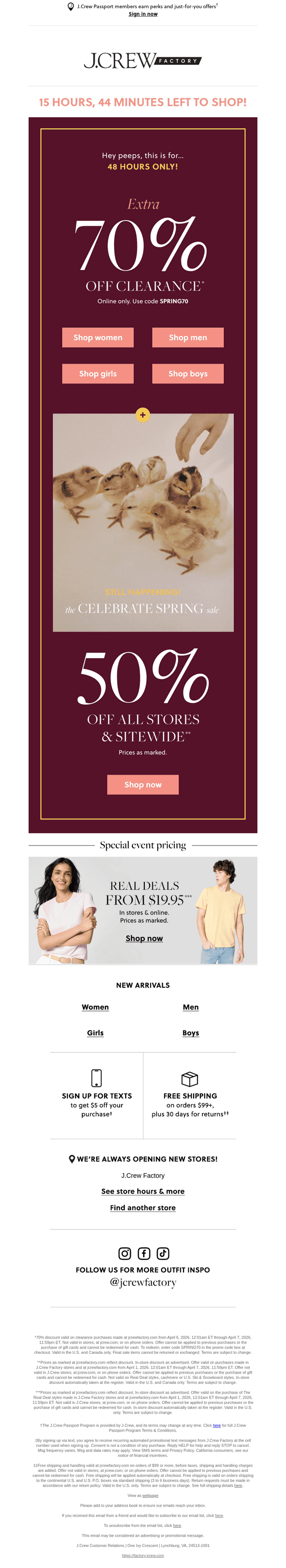 2 DAYS ONLY: Extra 70% off clearance + 50% off everything!