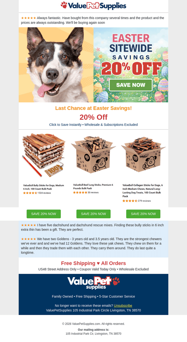ValuePetSupplies email from Mon, Apr 6, 2026