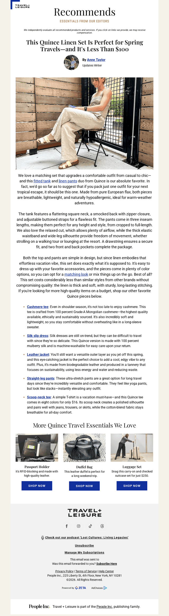 Travel + Leisure email from Mon, Apr 6, 2026