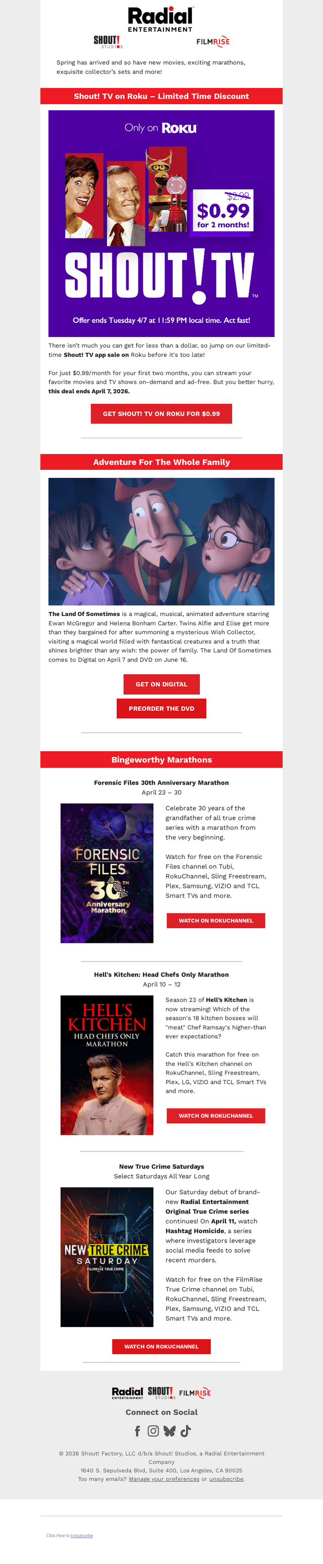 Shout! Factory email from Mon, Apr 6, 2026