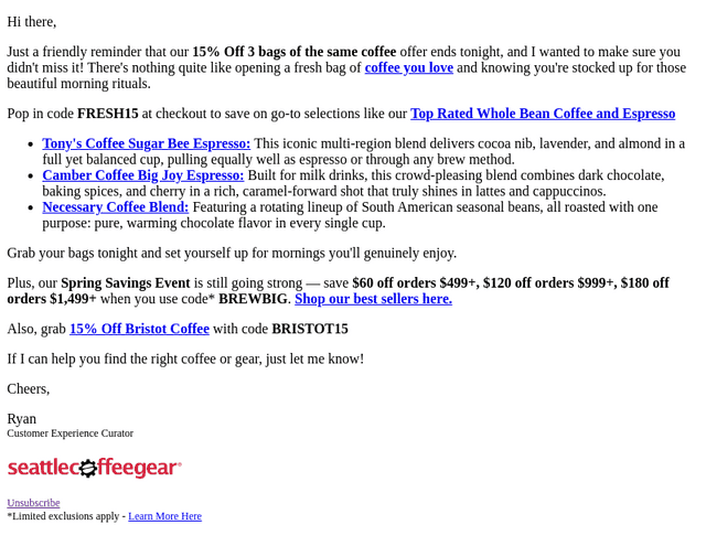 Coffee deal ends tonight!
