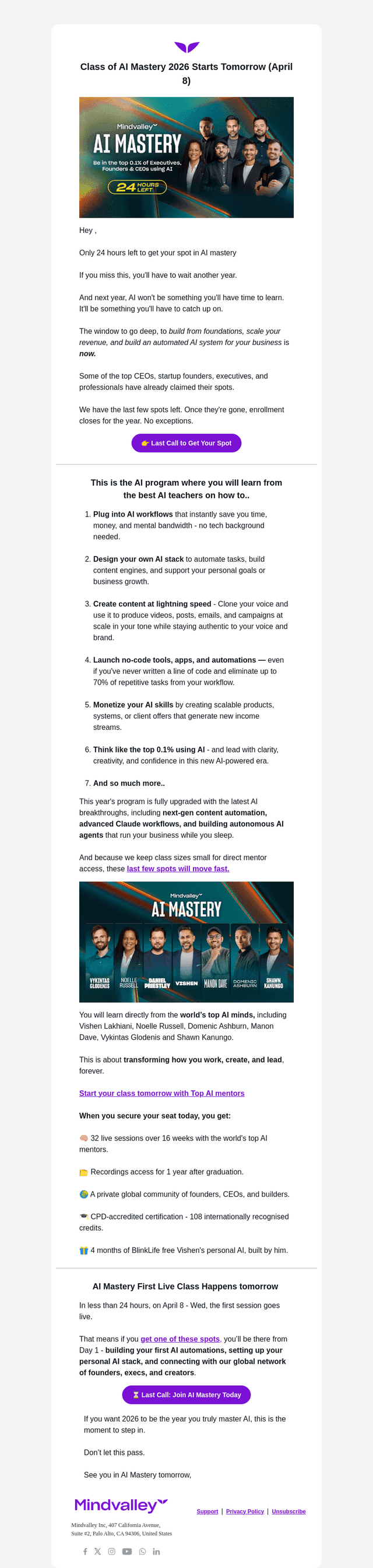 Mindvalley email from Tue, Apr 7, 2026