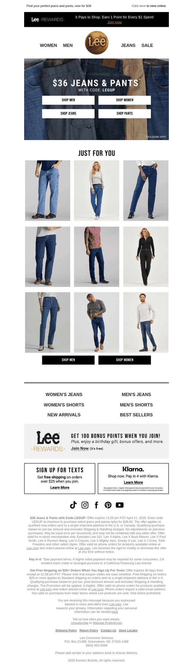 Jeans and pants, now $36