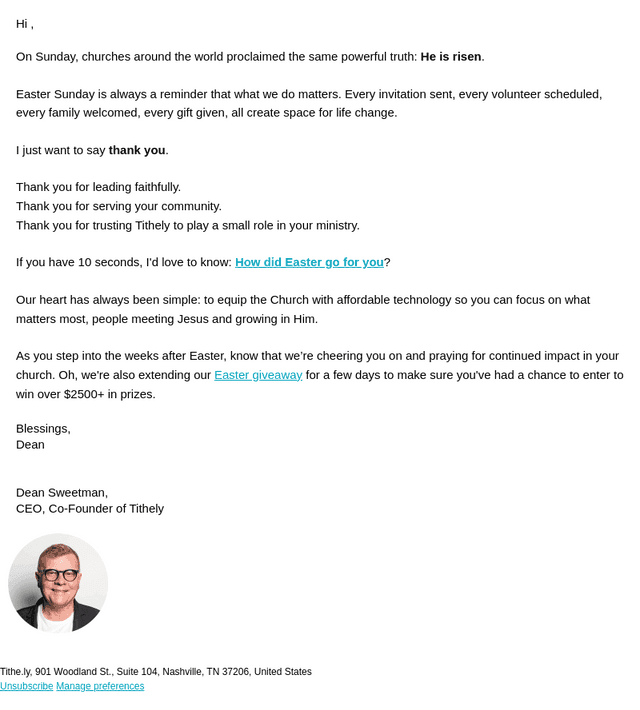Tithe.ly email from Tue, Apr 7, 2026