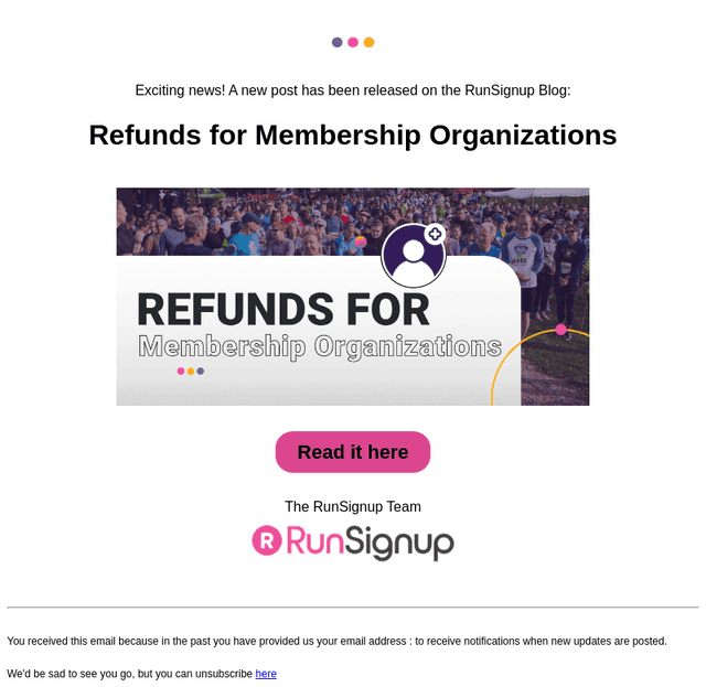 RunSignUp email from Wed, Apr 8, 2026