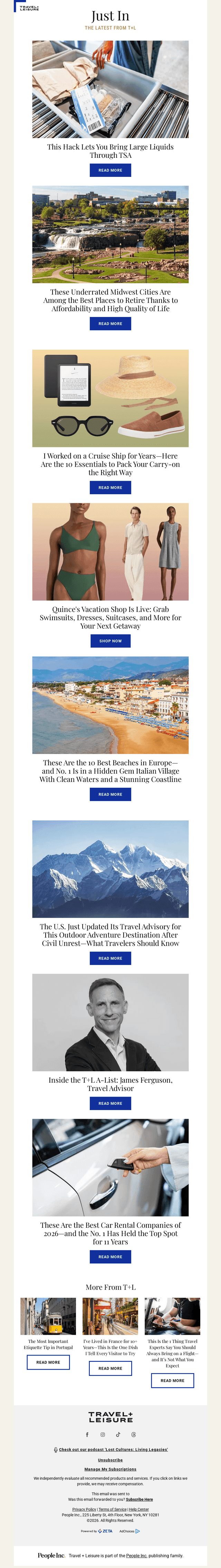 Travel + Leisure email from Thu, Apr 9, 2026
