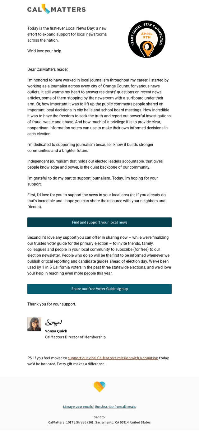 Calm email from Thu, Apr 9, 2026