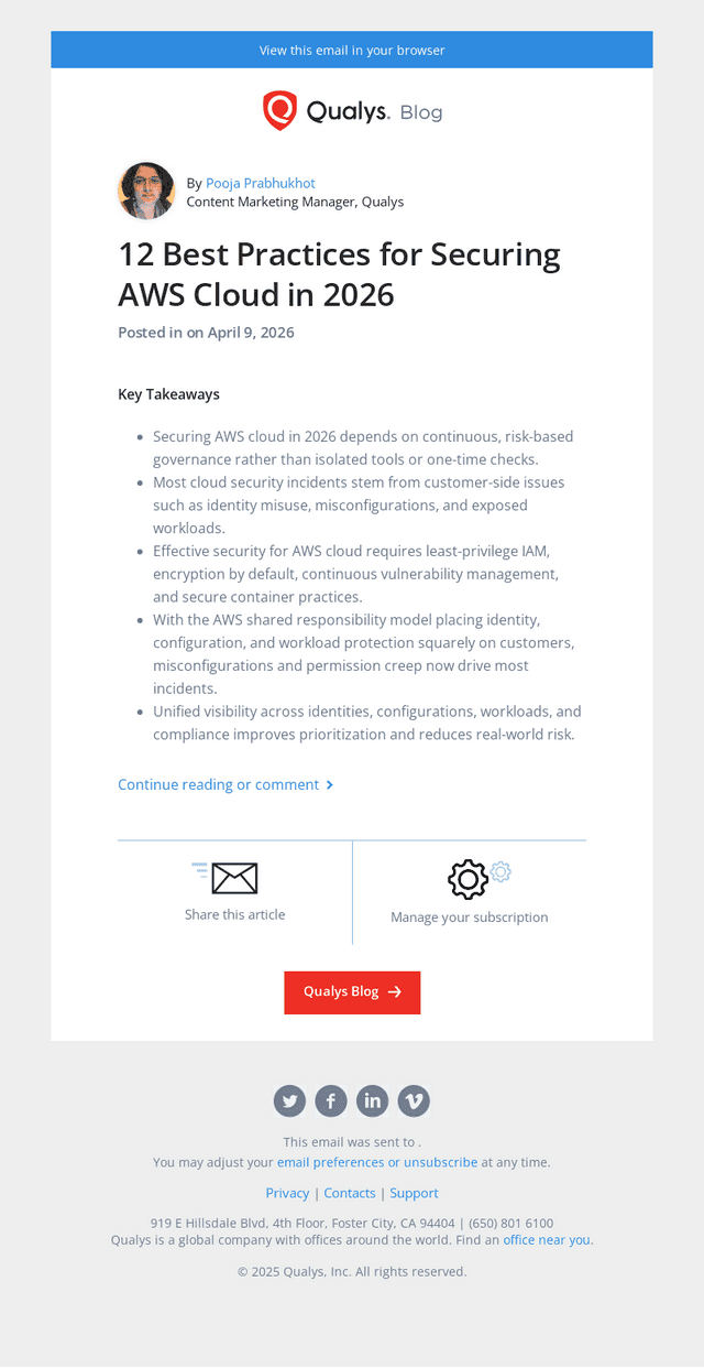 Read the latest post - 12 Best Practices for Securing AWS Cloud in 2026
