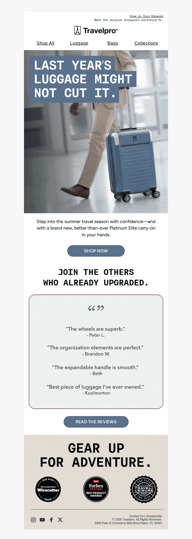 Travelpro Products email from Sun, Apr 12, 2026