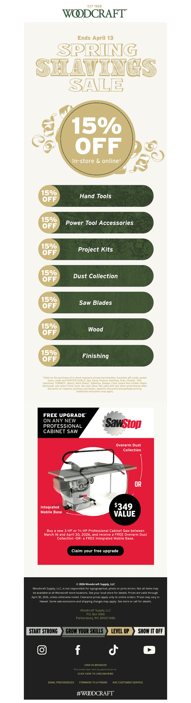 Woodcraft email from Sun, Apr 12, 2026