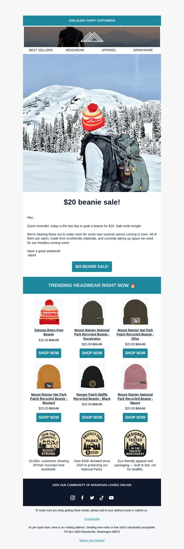 last day for $20 beanies 🏔️