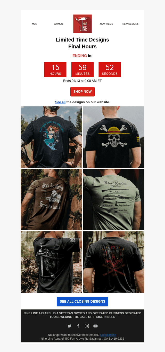 Designs Closing in Hours