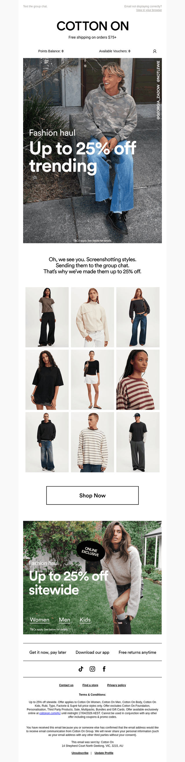 25% off the styles you screenshot
