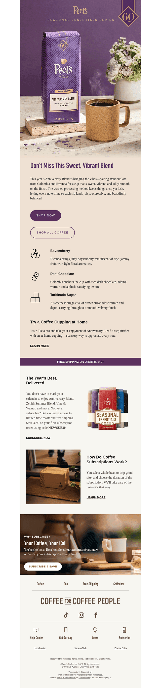 Peet's Coffee email from Mon, Apr 13, 2026