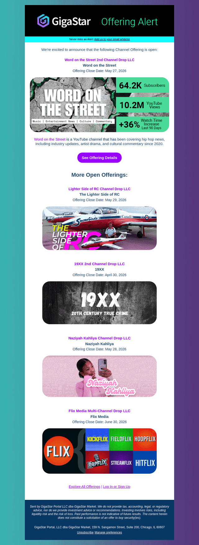 GigaStar email from Mon, Apr 13, 2026