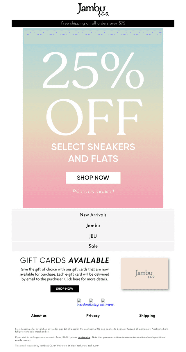 Sneakers and flats are 25% OFF.