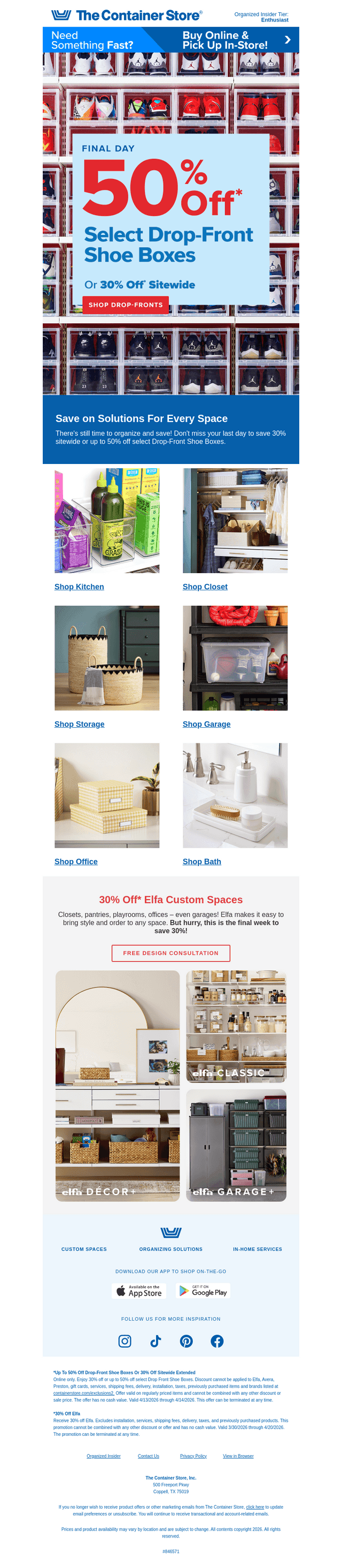 Final Day For 50% Off Drop-Front Shoe Storage