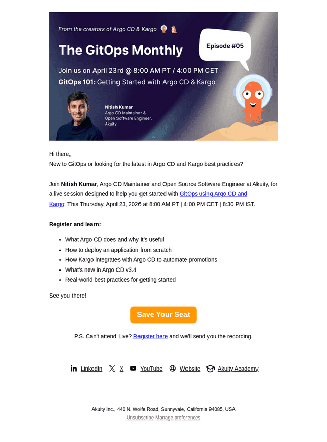 Akuity email from Tue, Apr 14, 2026