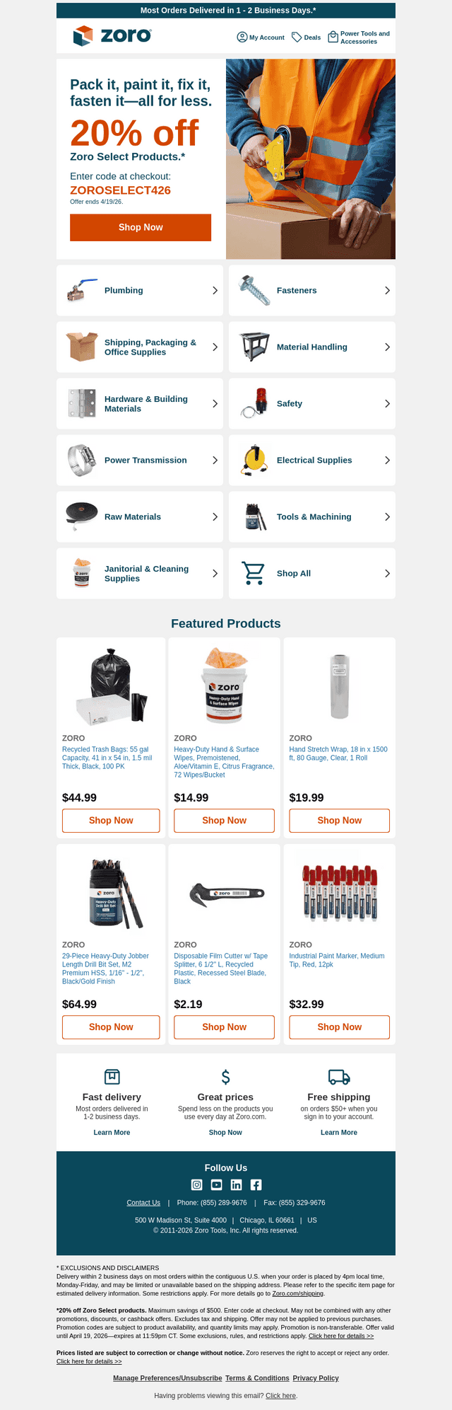 📦20% off Zoro Select Products.