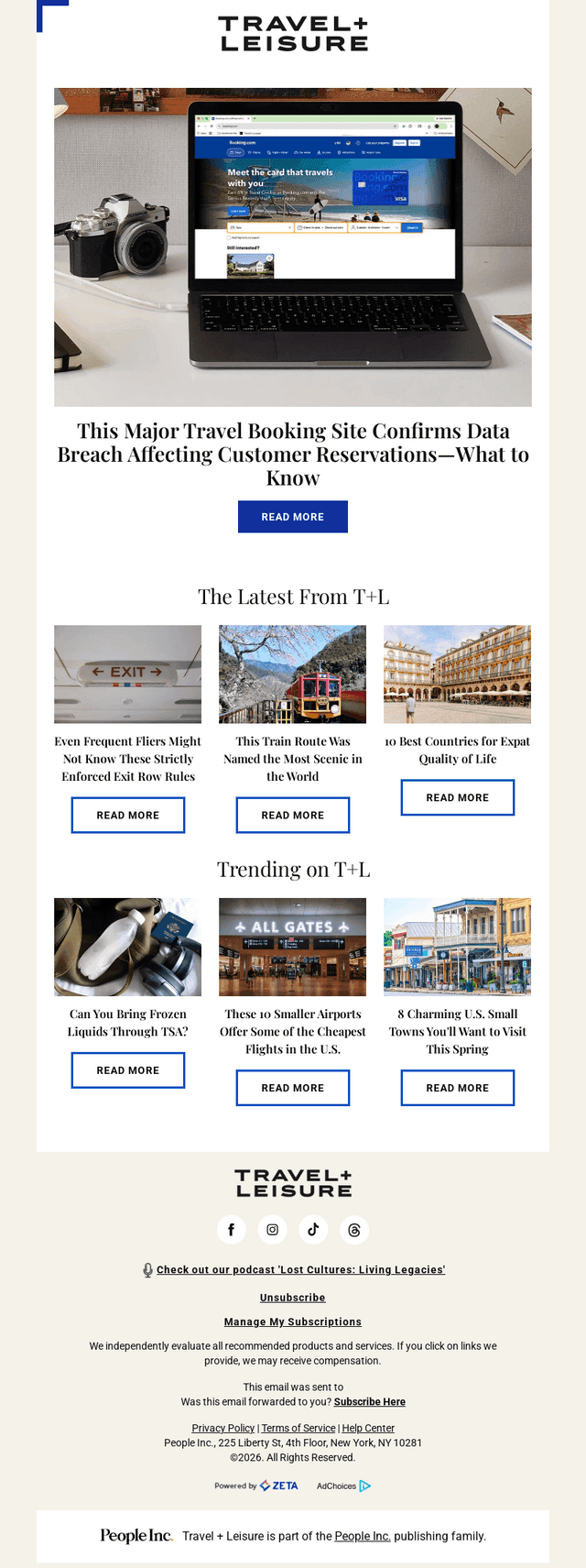 Travel + Leisure email from Wed, Apr 15, 2026