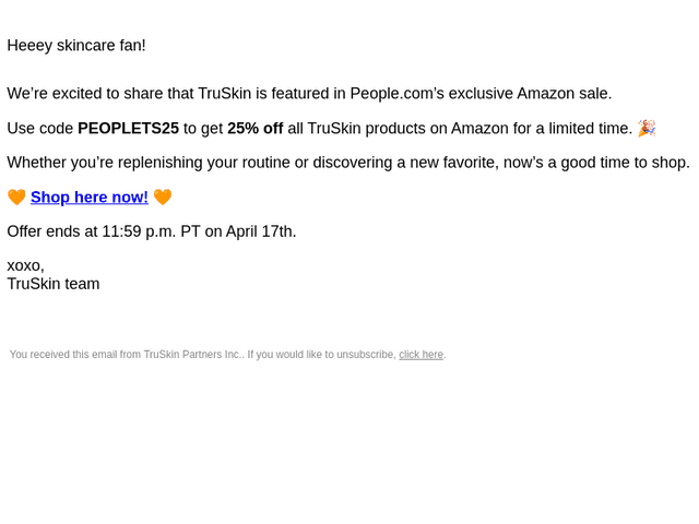 25% off all TruSkin on Amazon, limited time