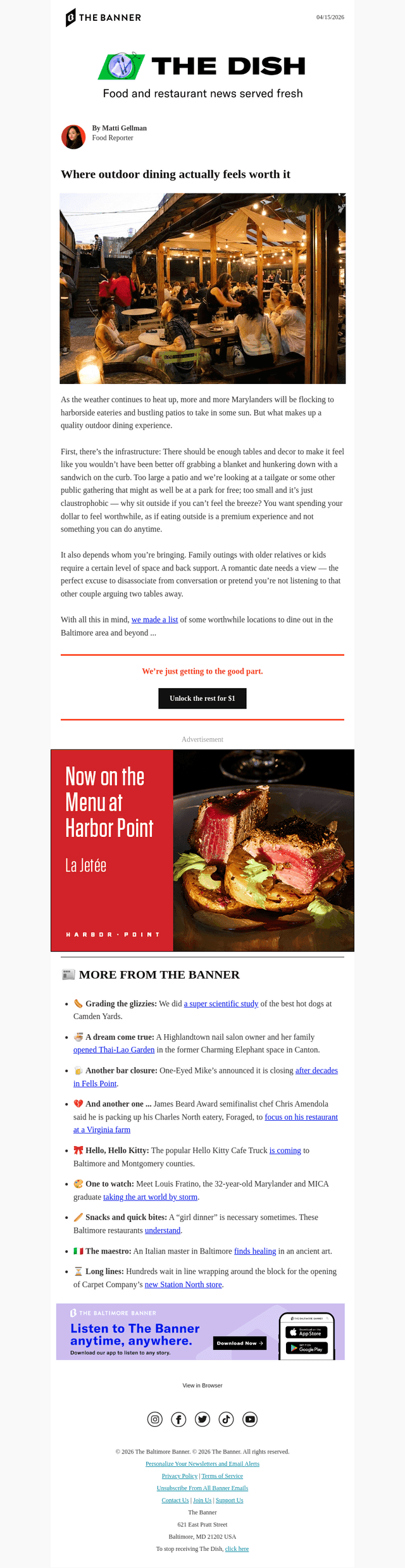 The Baltimore Banner email from Wed, Apr 15, 2026