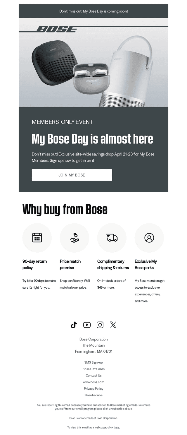 Bose email from Wed, Apr 15, 2026
